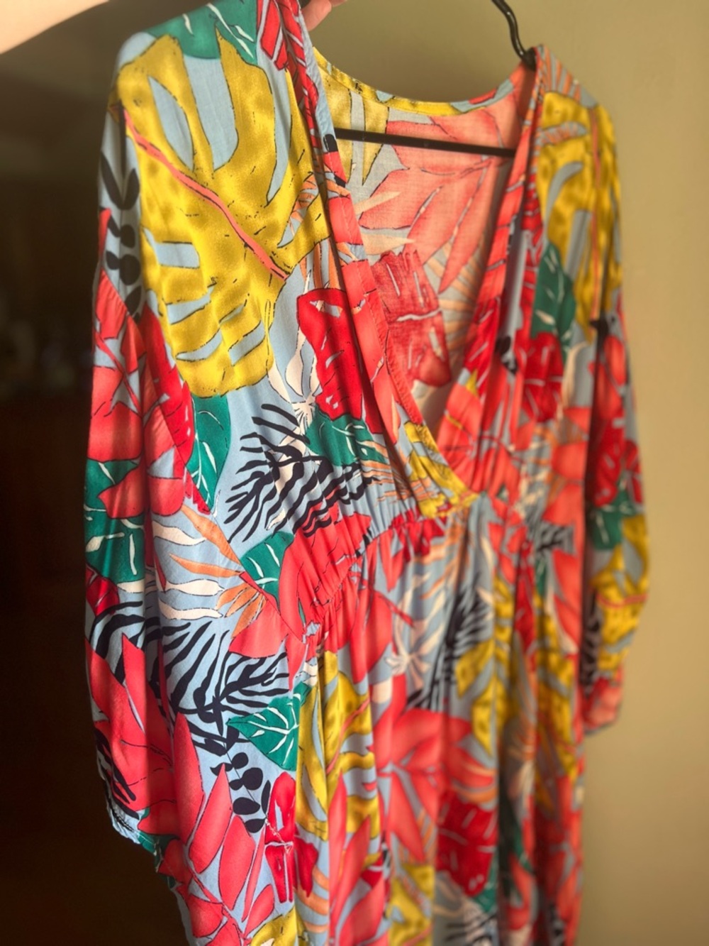 Tropical Maxi Dress Dolman Sleeve Kaftan Boho Resort Cover Up Cruise Vacation - Picture 9 of 10